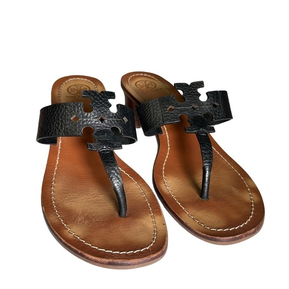 Tory Burch Black Moore Elba Tumbled Leather Thong in Black size 9 - Picture 3 of 15